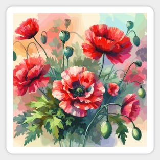 Red Poppy Flower Sticker